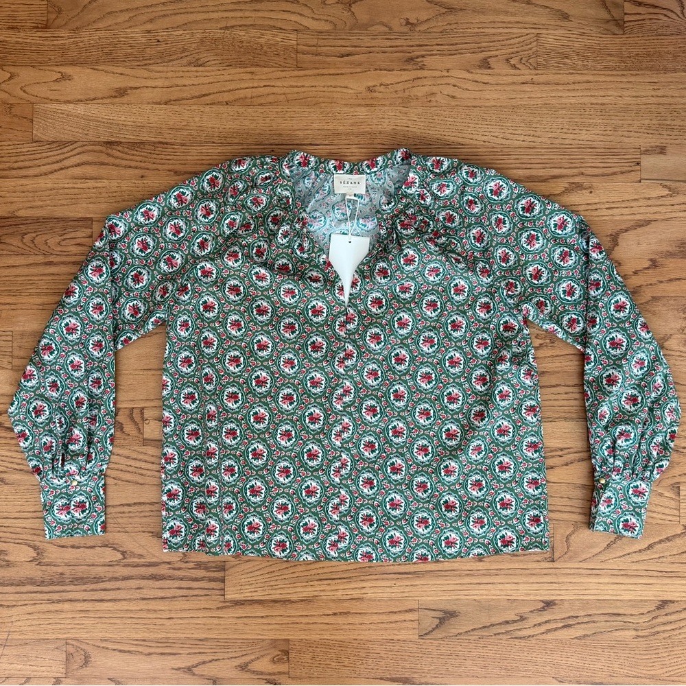 Sézane Floral Green Blouse